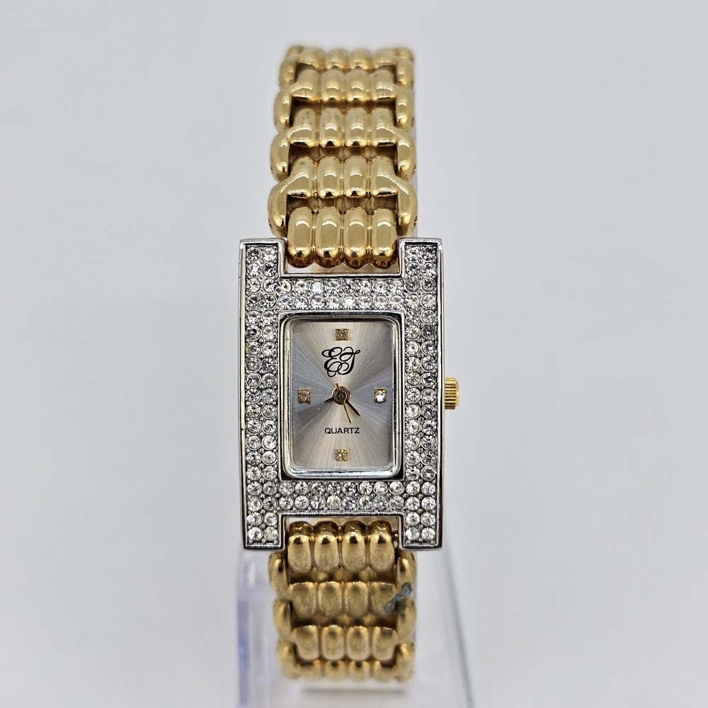 Elizabeth Taylor Watch Women's 22MM Gold Tone Rhinestone Bezel 7" New Battery